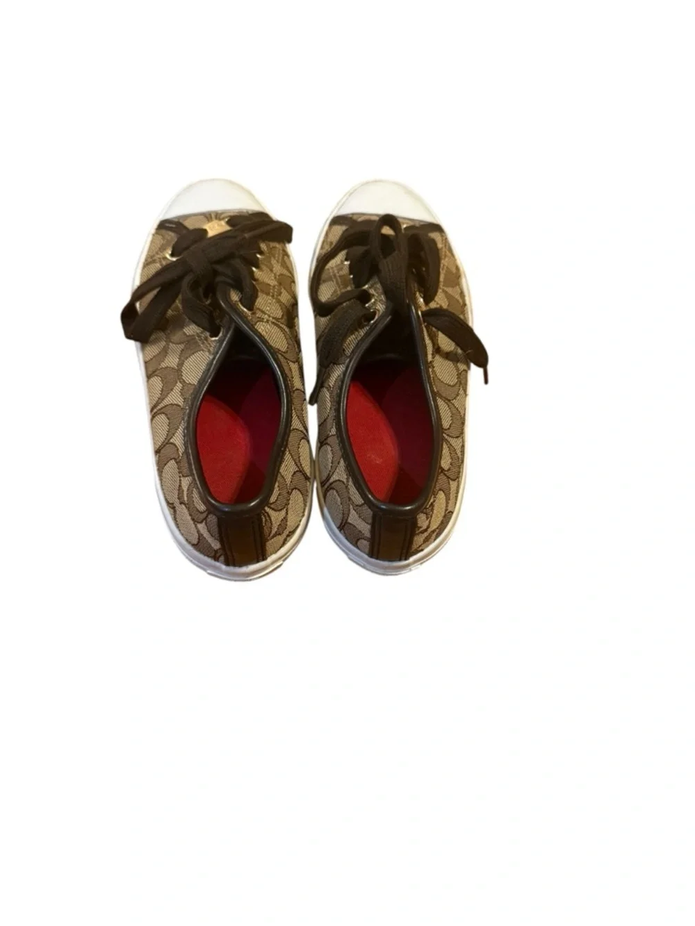 Coach Brown Monogram Low-Top Sneakers with Red Insole